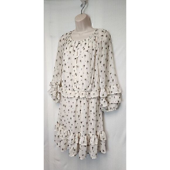 Simply Vera Wang Multicolor Cream/Black Chiffon Ruffle Dress Size Large - Picture 4 of 13